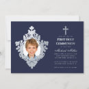 Search for silver cross first communion invitations Navy blue