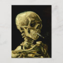Search for burning vertical postcards Skull with burning cigarette