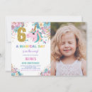 Search for unicorn 6th birthday invitations Girl