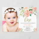 Search for peach 1st birthday invitations Girl first birthday