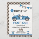 Search for blue race car invitations Fast one party