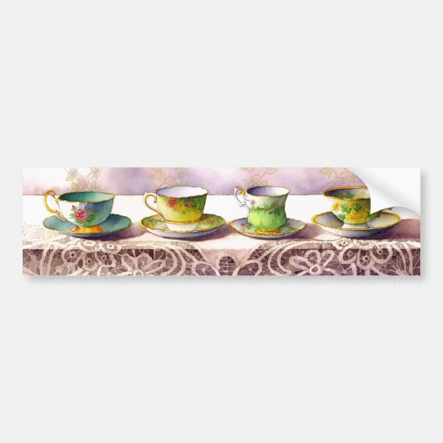 0001 Row of Teacups Bumper Sticker (Front)