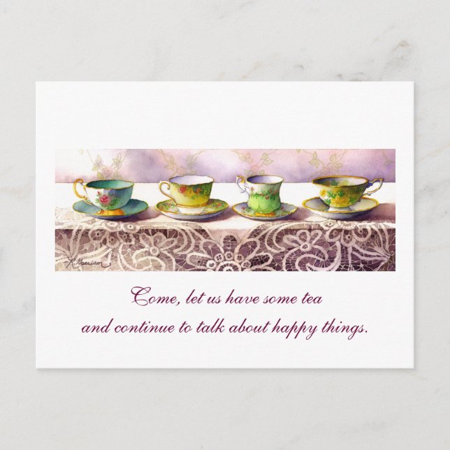 0001 Row of Teacups Chaim Potok Postcard (Front)