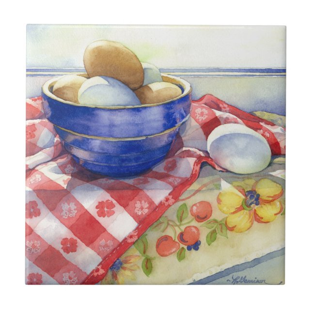 0009 Eggs in Blue Bowl Tile (Front)