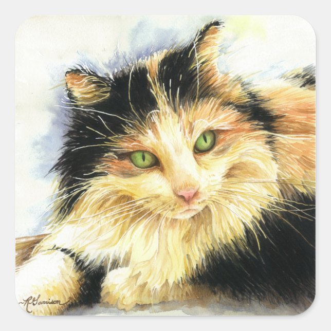 0010 Calico Cat Square Sticker (Front)