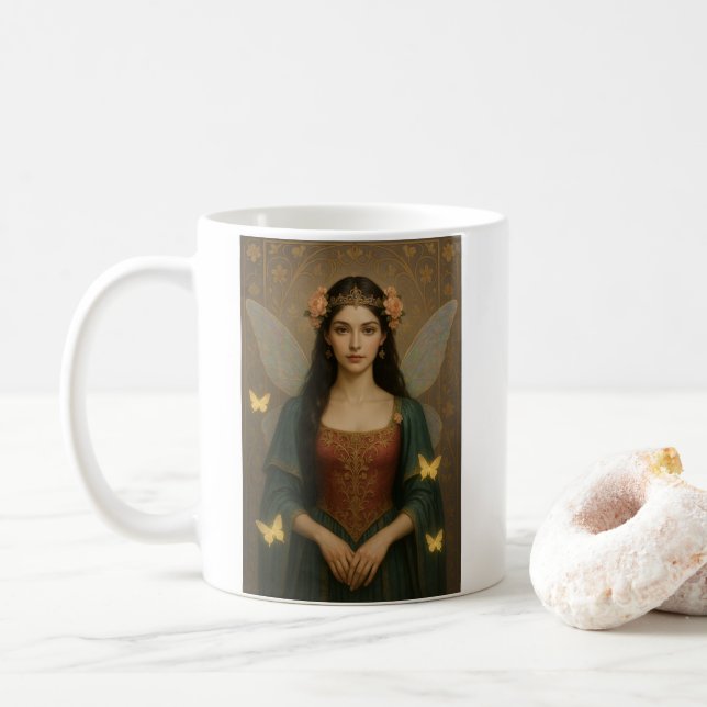 001_A fairy princess in teal green and crimson. Coffee Mug (With Donut)