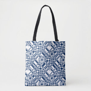 001 check flower pattern tote bag