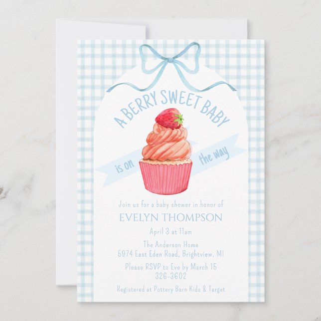 001 Sky Blue Berry Sweet Strawberry Baby Shower Invitation (Front)