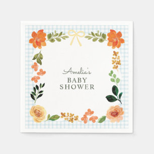 001 Sky Blue Floral Gingham Baby Shower Napkin