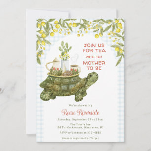 001 Sky Blue Garden Tea Turtle Baby Shower Invitation