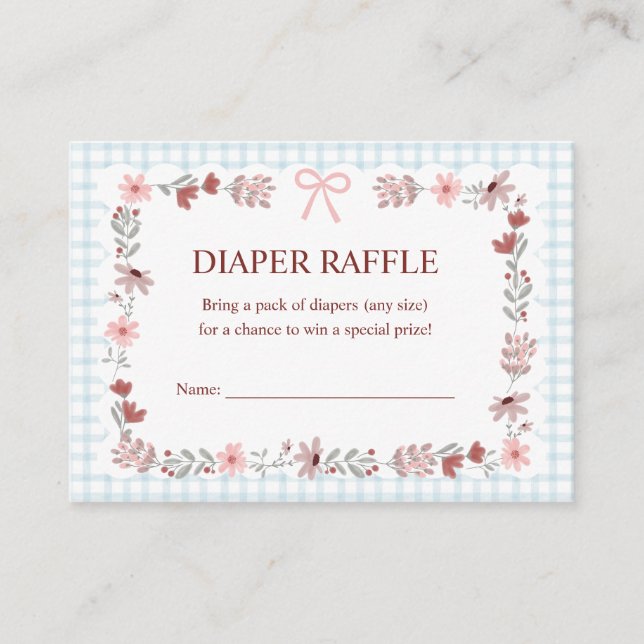 001 Sky Blue Wildflower Bow Frame Diaper Raffle Enclosure Card (Front)