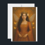 002_A fairy princess in burnt orange. Postcard<br><div class="desc">This enchanting artwork features a fairy princess in a burnt orange gown adorned with golden embroidery, set against a amber background with floral motifs. Her serene gaze and shimmering iridescent wings evoke a sense of regal grace and timeless fantasy. Perfect for lovers of fairy tales, fantasy art, and magical elegance....</div>