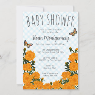 002 Cerulean Blue Butterfly Marigold Baby Shower Invitation