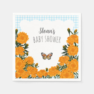 002 Cerulean Marigold Monarch Gingham Baby Shower Napkin