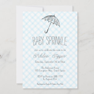 002 Cerulean Modern Umbrella Baby Sprinkle Gingham Invitation