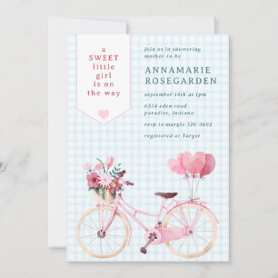 002 Cerulean Sweet Floral Girl Bike Baby Shower Invitation