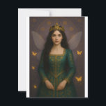 003_A fairy princess in emerald green. Postcard<br><div class="desc">This enchanting artwork features a fairy princess in a emerald green gown adorned with golden embroidery, set against a deep violet background with floral motifs. Her serene gaze and shimmering iridescent wings evoke a sense of regal grace and timeless fantasy. Perfect for lovers of fairy tales, fantasy art, and magical...</div>
