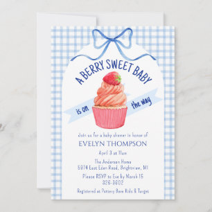 003 Cobalt Blue Berry Sweet Strawberry Baby Shower Invitation