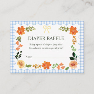 003 Cobalt Gingham Baby Shower Diaper Raffle Enclosure Card