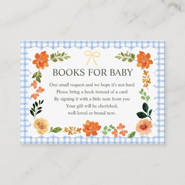 003 Cobalt Gingham Baby Shower Enclosure Card (Front)