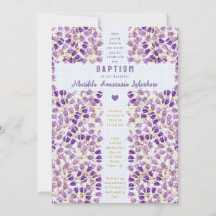 003 Cobalt Stained Glass Garden Gingham Baptism Invitation