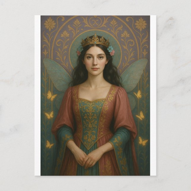 004_A fairy princess in muted rose and teal green. Postcard