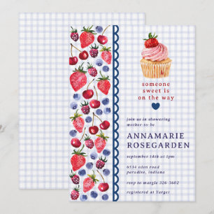 004 Indigo Blue Berry Patch Cupcake Baby Shower Invitation