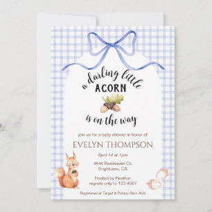 004 Indigo Cute Squirrel Acorn Gingham Baby Shower Invitation