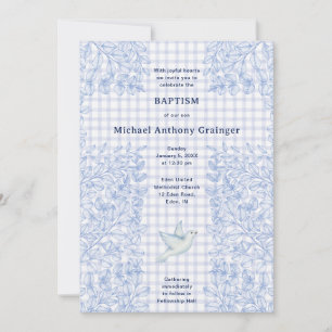 004 Indigo Dove Botanical Cross Gingham Baptism Invitation