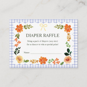 004 Indigo Gingham Baby Shower Diaper Raffle Enclosure Card