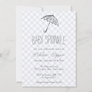 004 Indigo Modern Umbrella Baby Sprinkle Gingham Invitation
