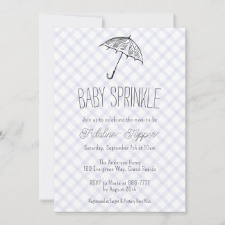 004 Indigo Modern Umbrella Baby Sprinkle Gingham Invitation