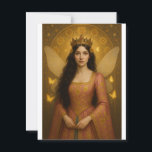 005_A fairy princess in rose pink. Postcard<br><div class="desc">This enchanting artwork features a fairy princess in a rose pink gown adorned with golden embroidery, set against a golden amber background with floral motifs. Her serene gaze and shimmering iridescent wings evoke a sense of regal grace and timeless fantasy. Perfect for lovers of fairy tales, fantasy art, and magical...</div>