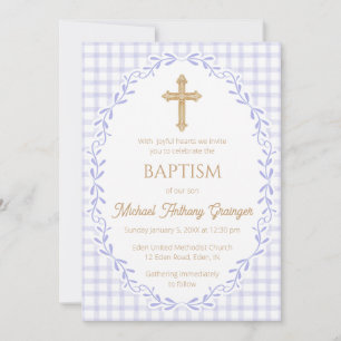 005 Iris Botanical Vine Ornate Cross Baptism Invitation