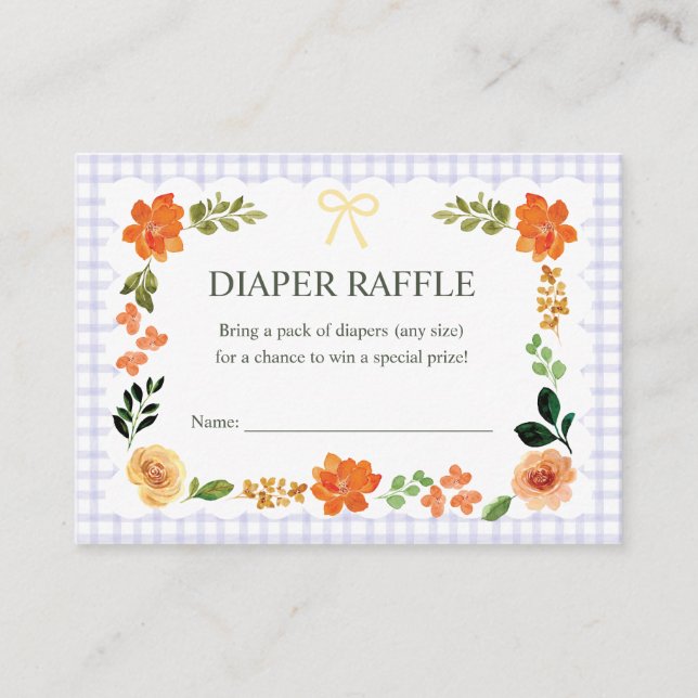005 Iris Gingham Baby Shower Diaper Raffle Enclosure Card (Front)
