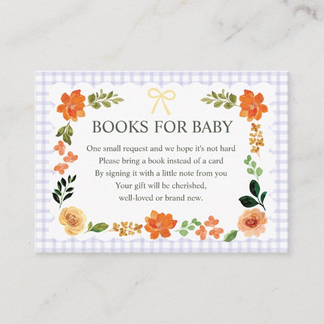 005 Iris Gingham Books for Baby Shower Enclosure Card (Front)