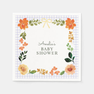 005 Iris Lavender Floral Gingham Baby Shower Napkin