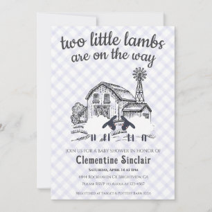 005 Iris Purple 2 Little Lambs Gingham Baby Shower Invitation