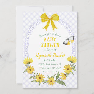 005 Iris Yellow Daisy Bow Gingham Baby Shower Invitation