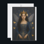 006_A fairy princess in royal blue. Postcard<br><div class="desc">This enchanting artwork features a fairy princess in a royal blue gown adorned with golden embroidery, set against a deep navy background with floral motifs. Her serene gaze and shimmering iridescent wings evoke a sense of regal grace and timeless fantasy. Perfect for lovers of fairy tales, fantasy art, and magical...</div>