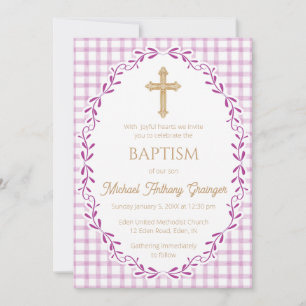 006 Wine Botanical Vine Ornate Cross Baptism Invitation