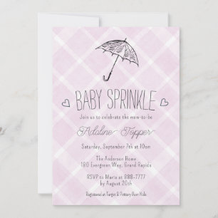 006 Wine Plaid Umbrella Baby Sprinkle Shower Invitation
