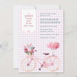 006 Wine Purple Sweet Floral Girl Bike Baby Shower Invitation