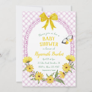 006 Wine Yellow Daisy Bow Gingham Baby Shower Invitation