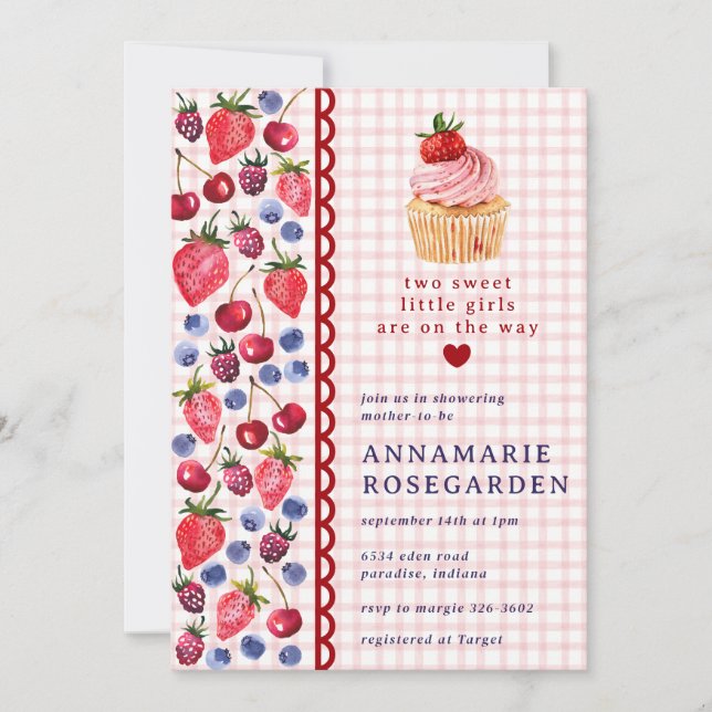 007 Red Berry Patch Cupcake Baby Shower Invitation (Front)