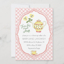 007 Red Cute Gingham Tea Party Baby Shower