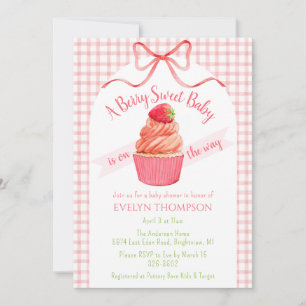 007 Red Gingham Berry Sweet Strawberry Baby Shower Invitation
