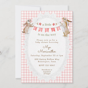 007 Red Sweet Bunny Gingham Baby Shower Invitation