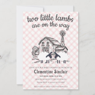 008 Blush 2 Little Lambs Farm Gingham Baby Shower Invitation