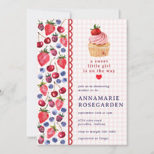 008 Blush Pink Berry Patch Cupcake Baby Shower Invitation
